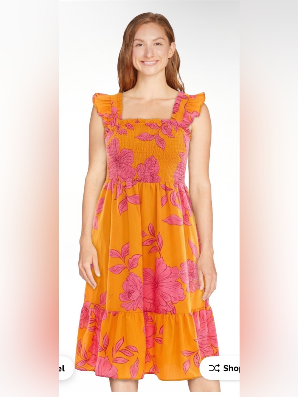 NWT Nanette Lepore Sunset Floral Smocked Sundress in Orange and Pink XS